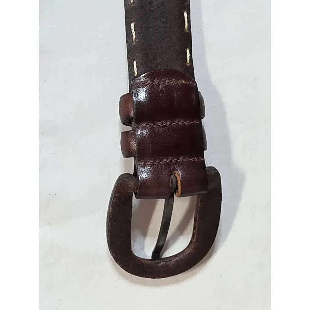 AL&C Another Line & Co Leather Belt Size 30 Brown Whip Stitch Made USA 1309